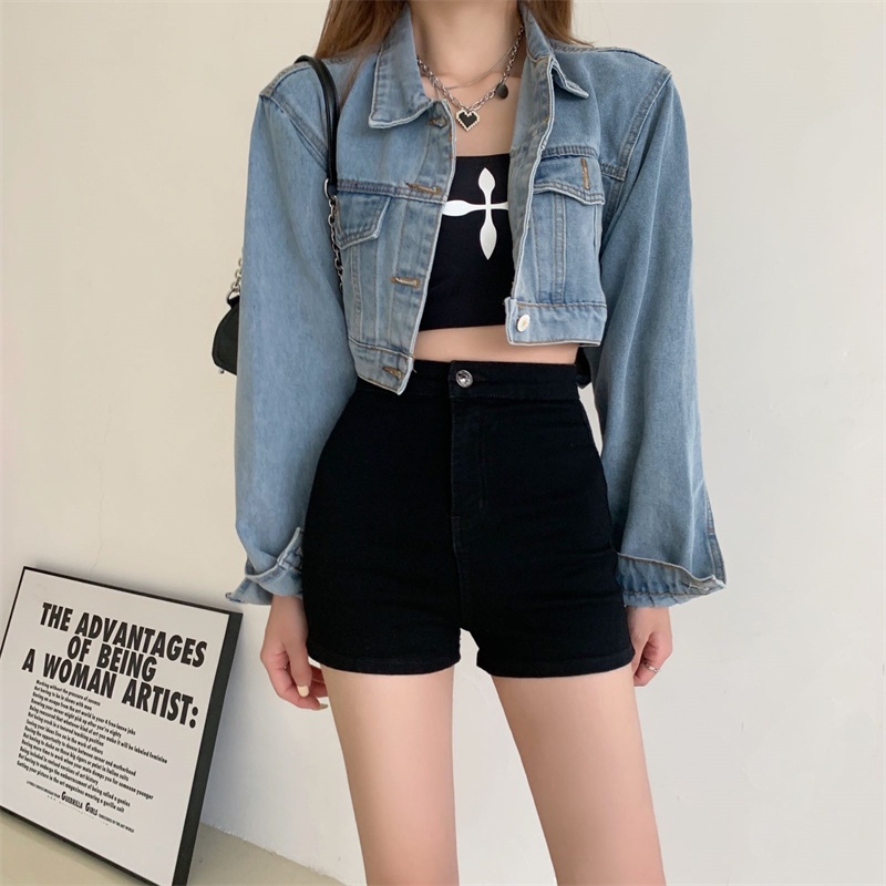 Celana Pendek Jeans Wanita  Hitam Highwaist / Celana Pendek Wanita Denim Hot Pants Korean