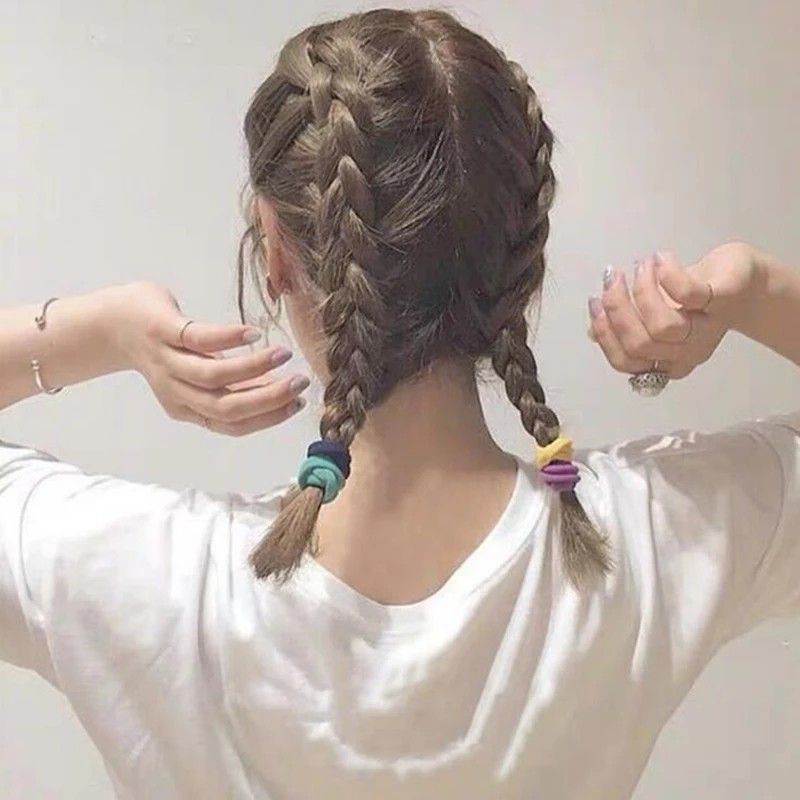 [ COD ] 100Pcs dan 50pcs Ikat Rambut + POUCH Lucu / Ikat Karet Donat Polos Warna Warni-7