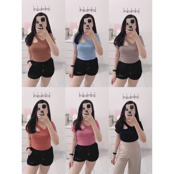 Lisa knit top |atasan knit wanita | Rib fitted asymmetric cut out long slevee top | Baju Kaos rib Knit Lengan panjang Atasan Wanita Korean Fashion | aquarius boutique89