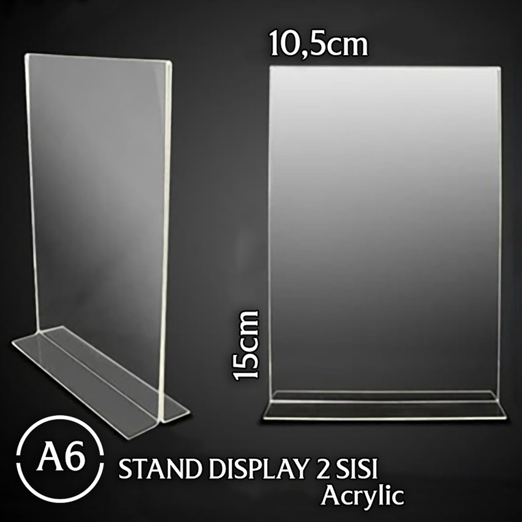 

Tent Card Acrylic Display A6 Potrait / Stand Akrilik Tent Holder Brosur 2 Sisi / Tempat Brosur
