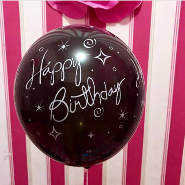 BALON LATEX HITAM dan PUTIH PRINT HAPPY BIRTHDAY