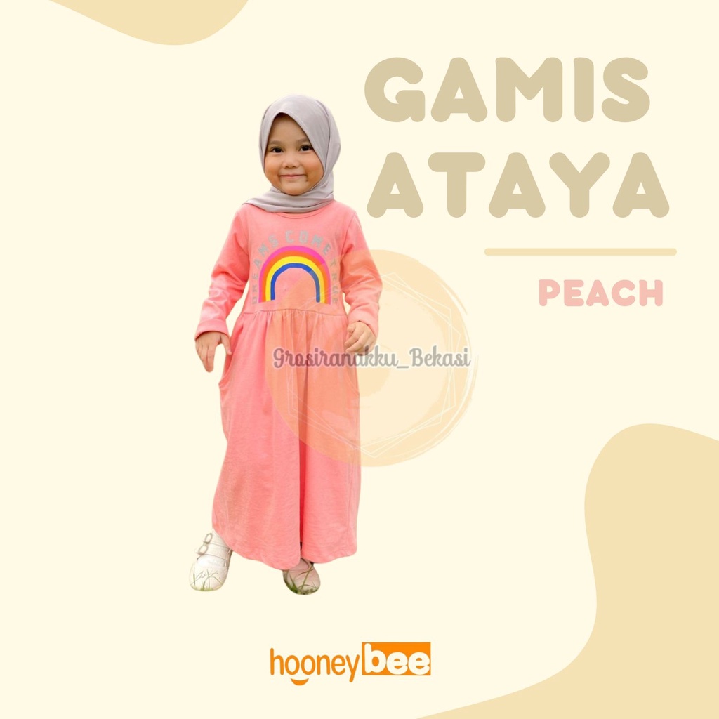 Gamis Kaos Anak Ataya Hooneybee Warna Peach 2-10Thn