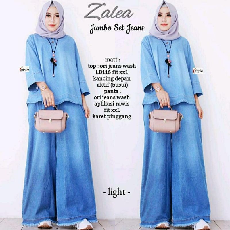 Zalea Jumbo Set, SETELAN JEANS WANITA BAHAN JEANS WASH IMPORT LD114 TERMURAH TERLARIS TERCANTIK OOTD