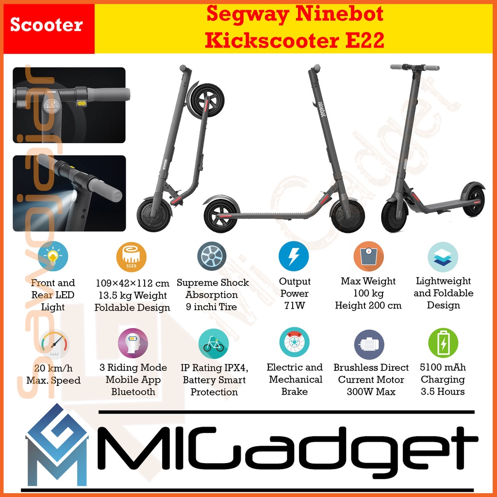 Ninebot E22 Electric Scooter - Skuter Listrik Lipat dengan Performa Maksimal