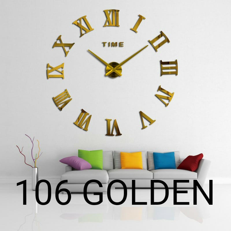 Jam Dinding Besar DIY 3D Giant Diameter 80-130cm Tempel Huruf Hiasan Angka Jumbo Raksasa Unik Aesthetic Minimalis-106 GOLDEN JUMBO