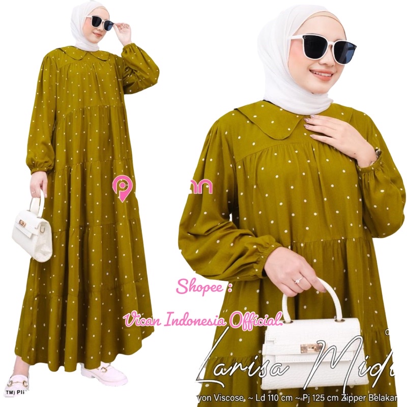 [VICAN] TERBARU LARISA MIDI DRESS GAMIS WANITA BUSANA MUSLIM MODERN NEW ARRIVAL ORIGINAL BY PINKAN