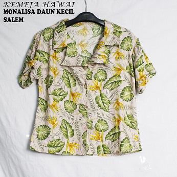 FORTGLASS MONALISA ASTER Baju Pantai Wanita Kemeja Hawai Bali Cewek Lengan Pendek Motif-DAUN KECIL SALEM