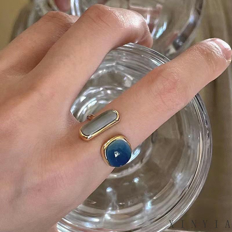 [COD]Cincin Korea Model Kupu Terbuka Retro Desain Geometri Warna Glaze Untuk Wanita Disesuaikan