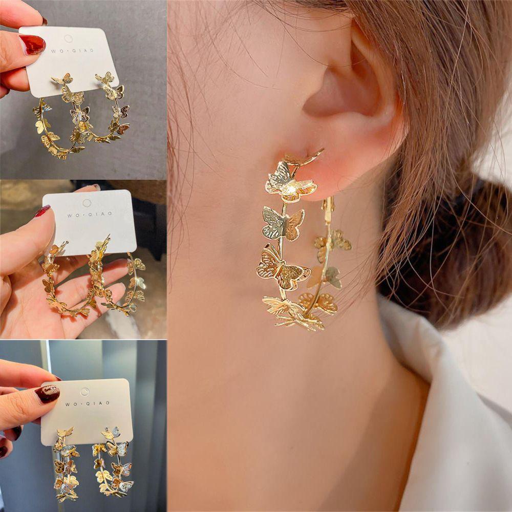 Anting Hoop Bulat Nanas Dainty Untuk Wanita Gadis Lapis Emas 18k Butterfly