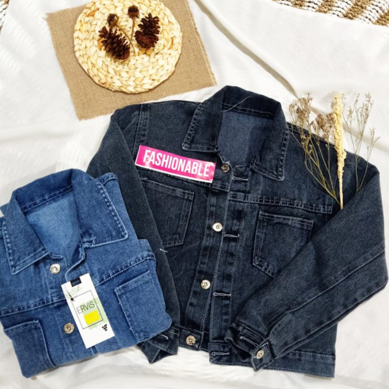 (Cod) Jaket jeans wanita crop Jaket Jeans Terkini Korean Style jaket wanita Denim jaket