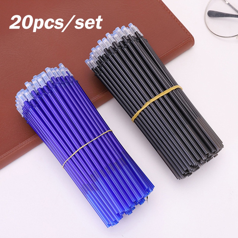 20pcs / Set Pulpen Gel Tinta Hitam Biru Bisa Dihapus Untuk Stationery Sekolah / Kantor