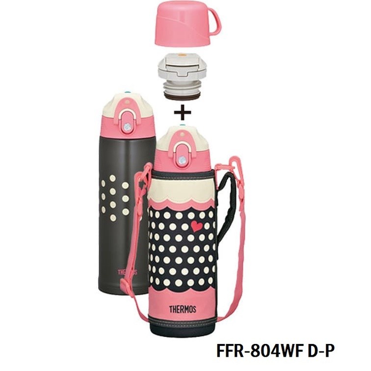 Thermos Dual Stopper 800ml FFR-804WF-D-P Sports Bottle FR804 Pink Termos Polkadot