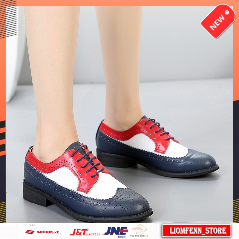 Sepatu Oxford Wanita Import 100% Genuine cow leather brogue casual designer vintage lady flats shoes