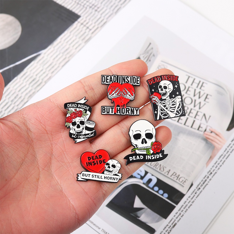 Bros Pin Enamel Bentuk Tengkorak Mawar 5 Gaya Untuk Hadiah Teman