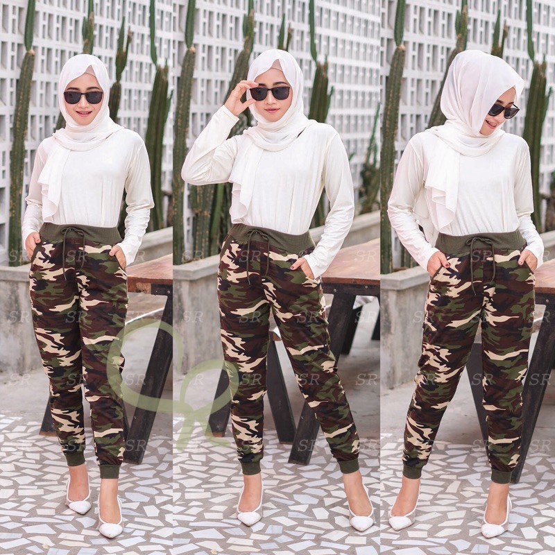 Celana Jogger Army Loreng Wanita Nyaman Melar Jumbo