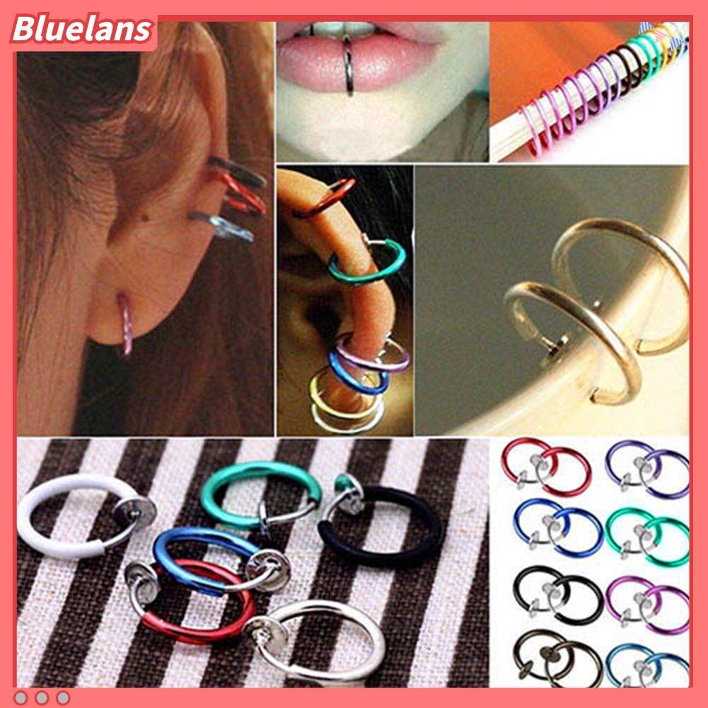 Bluelans 2 Pcs Fake Clip on Spring Nose Septum Ring Earring Non Piercing Unisex Jewelry