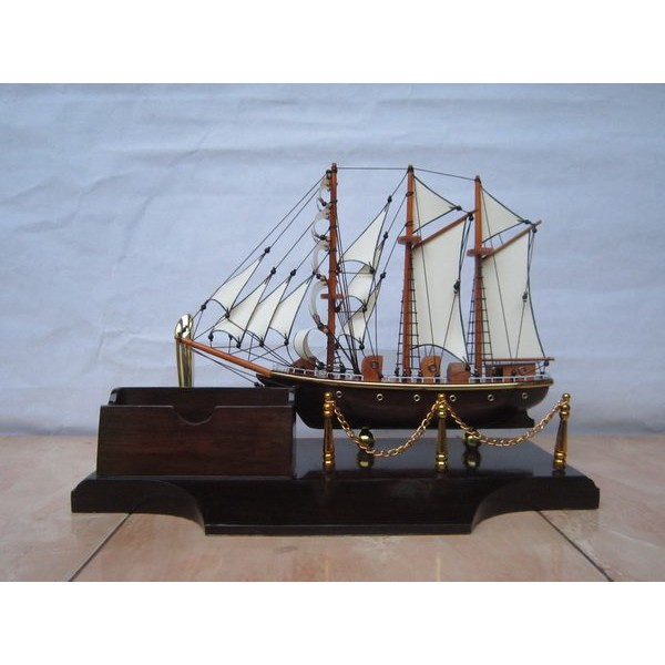 Souvenir Unik Tempat Pulpen Meja dan Kartu Nama | Miniatur Kapal Layar DEWARUCI | Dewa Ruci