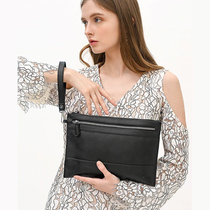 Clutch Wanita Dobel Zipper Hitam Anti air Pouch Kosmetik Makeup Serbaguna