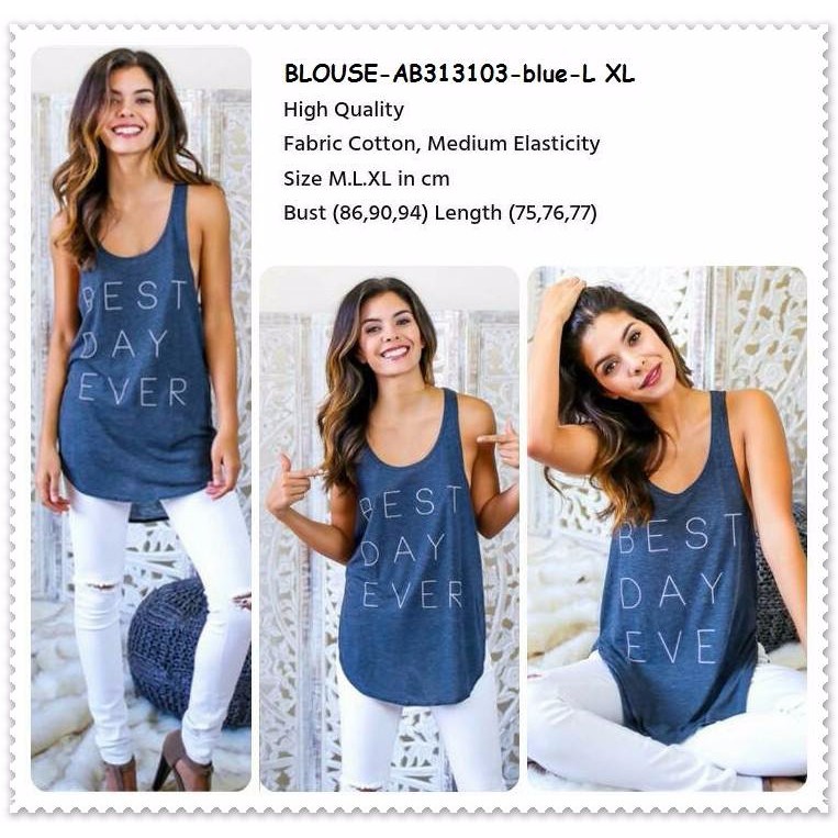 promo Blue Tank Top Baju Blouse Pakaian Wanita Korea Import Kaos Big Size murah kualitas bagus