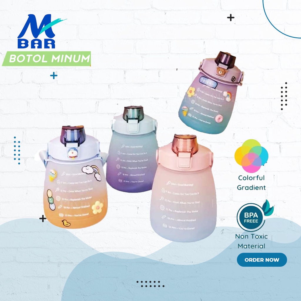 BOTOL MINUM PELANGI/BOTOL MINUM GEMOY/BOTOL MINUM GEMOY KOTAK VIRAL GRADASI 1.300 ML FREE SEDOTAN