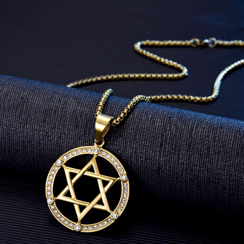 Kalung Rantai Dengan Liontin Hexagram Warna Emas Untuk Pria