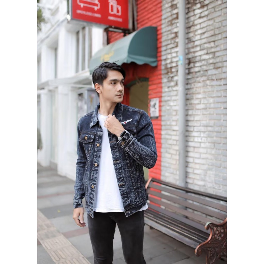 NEW ARRIVALS Jaket jeans patch pria / brush black sanwash jeans jaket jeans premium denim