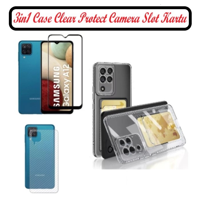 Promo 3in1 Soft Case Clear Bening Transparan Protect Camera+Slot Kartu Samsung a12 Samsung M12 Free 