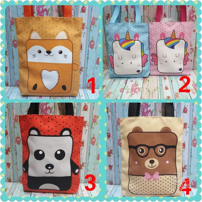 

Tas Tote Cute Animal Kanvas Super (Uk. L 23 cm X T 29 cm X Tebal 3 cm)