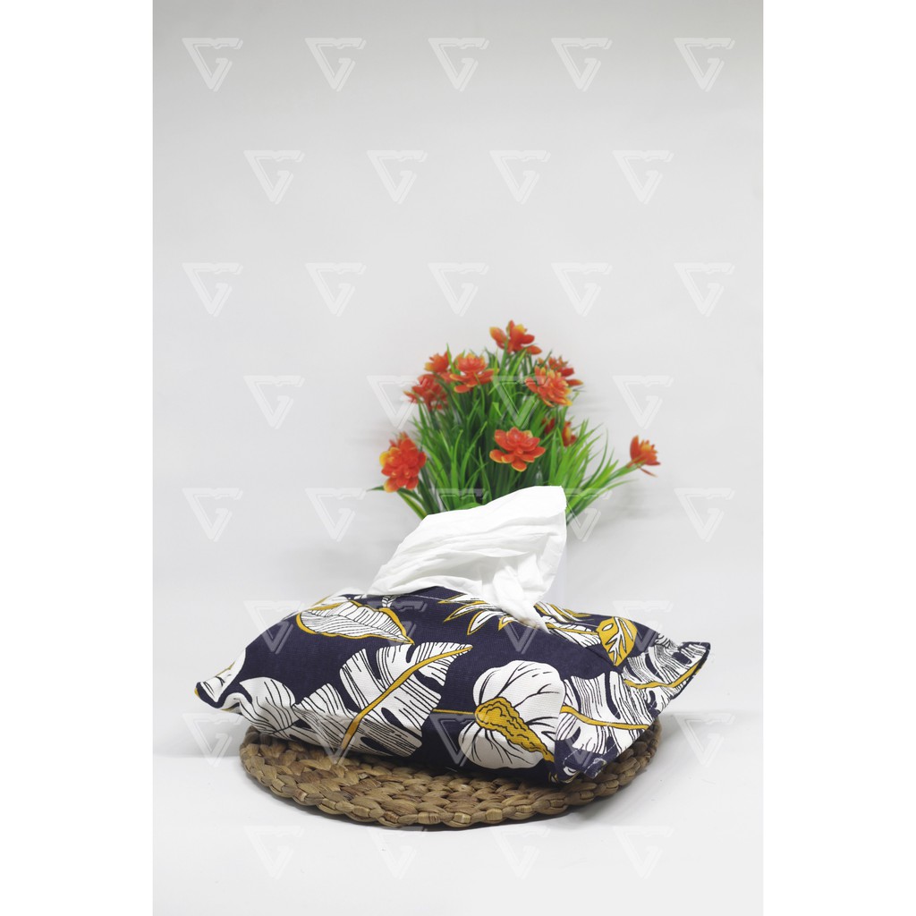 Tempat Tisu -Sarung Tisu - Cover Tissue - Box Tisu Kanvas - Wadah Tisu Motif TROPIKAL KUNING