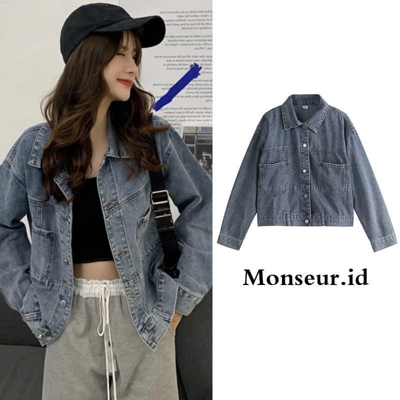 Jaket denim wanita baru gaya Korea jaket pendek kasual all-match longgar