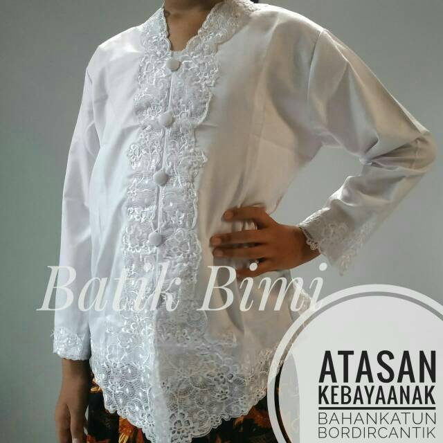 Kebaya encim anak bordir cantik warna putih bahan katun nyaman dipakai