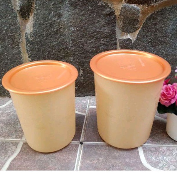 Toples small  mosaic canister gold set tupperware ( 1 set)