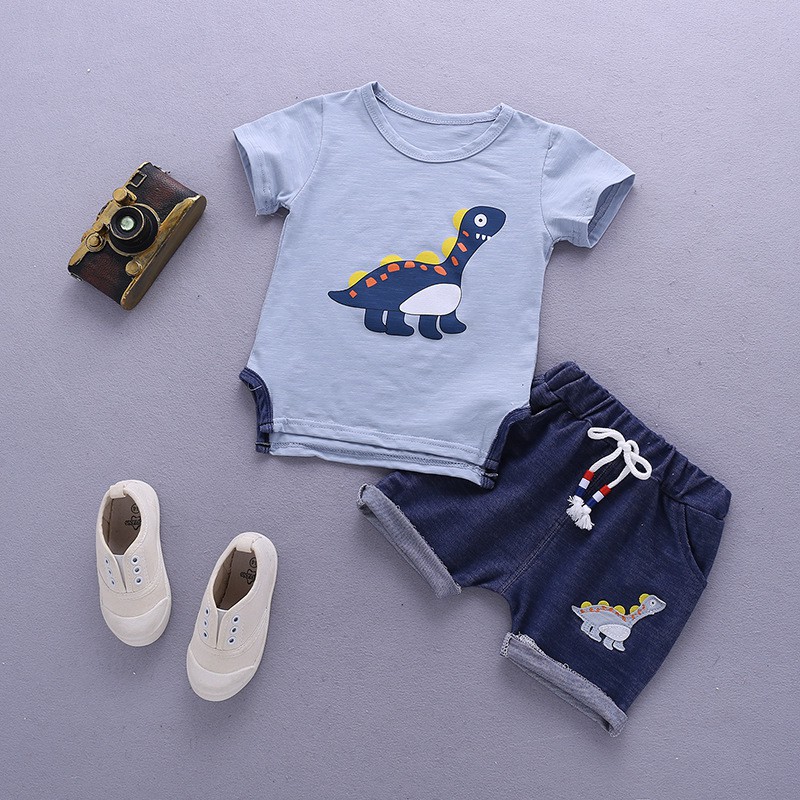 Setelan (0-3 Tahun) Baju Bayi Import SetB0120 Pakaian Anak Laki-laki Kaos Rumah Bayi Celana Dinosaur