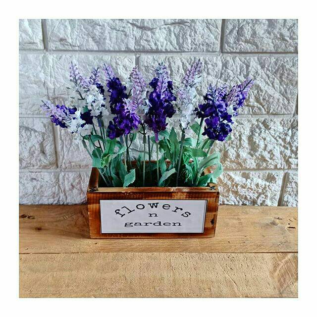 BUNGA LAVENDER BUNGA PLASTIK ARTIFICIAL POT KAYU DEKORASI RUMAH