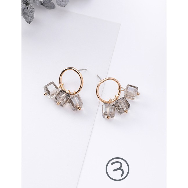 LRC Anting Tusuk Fashion Gold Color Round Shape Decorated Earrings F07441