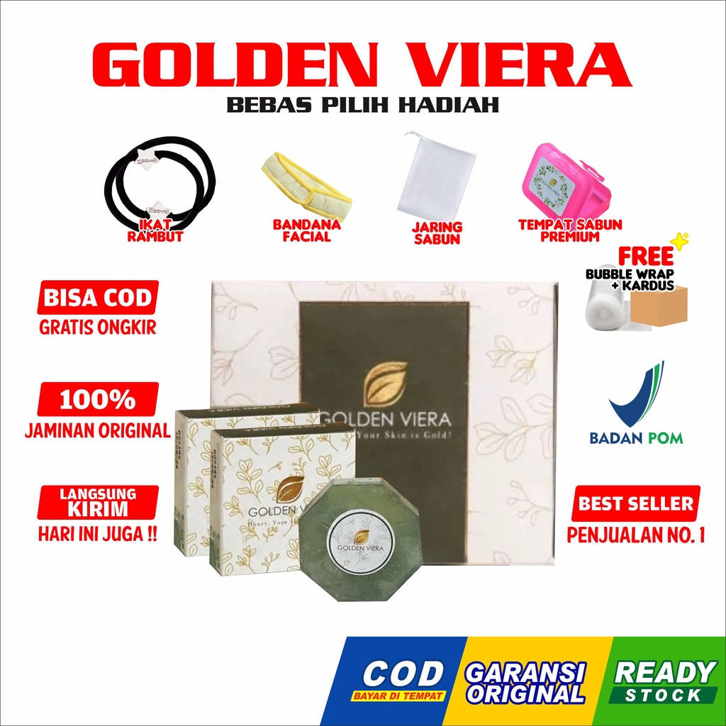 Golden Viera Soap (Jaminan Original) Sabun Pencerah Kulit Wajah &amp; Tubuh Halal Paket 3 5 Vierra BPOM