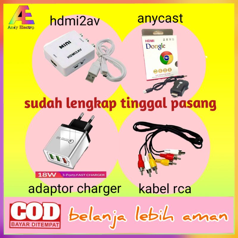 Paket lengkap hdmi hp ke tv tabung | Anycast dongle Hdmi dongle | Alat sambungan dari hp ke tv tabun