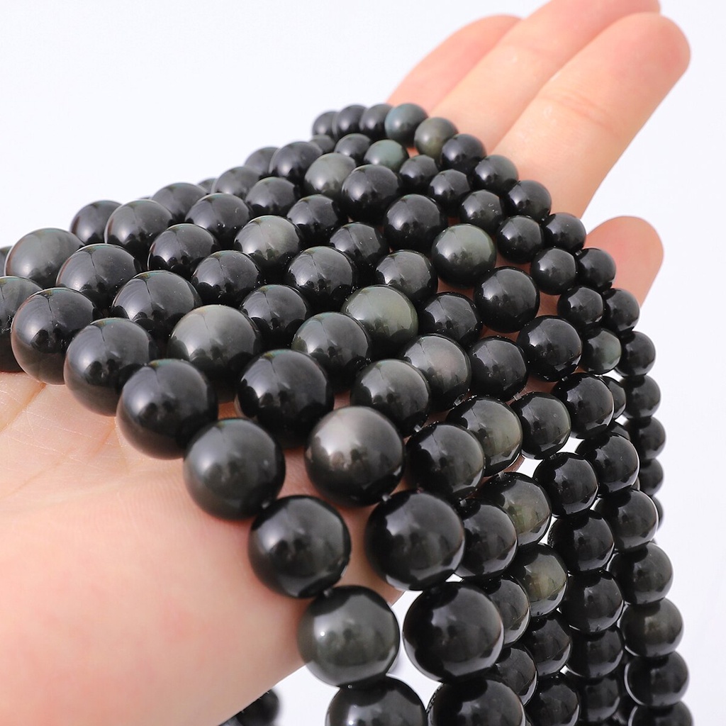 6 / 8 / 10 / 12mm Manik-Manik Batu Permata Obsidian Bulat Warna Pelangi Untuk Aksesoris Anting Kalung Gelang