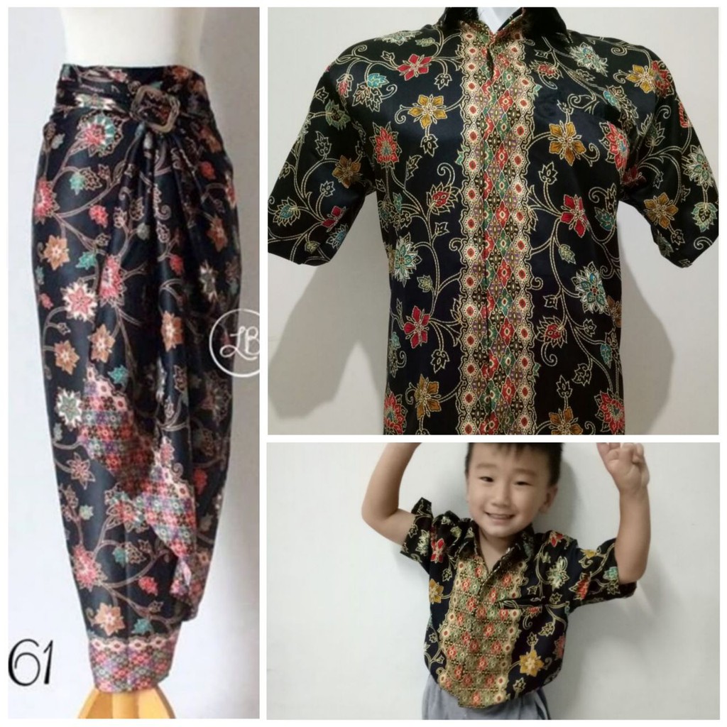 Riani Couple Batik 3in1 Baju Batik Dan Rok Lilit Bapak Dan Kemeja Anak M-xl