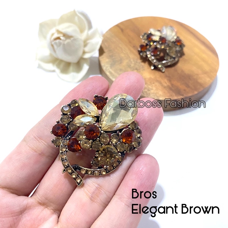 (part 1) Bros Jilbab / Bros Bahu / Bros Dada / Bros Dagu / Bros Kecil / Brooch / Bros Pin / Bros Mewah / Bros Premium / Bros Mutiara / bros button / bros B-Elegant Brown