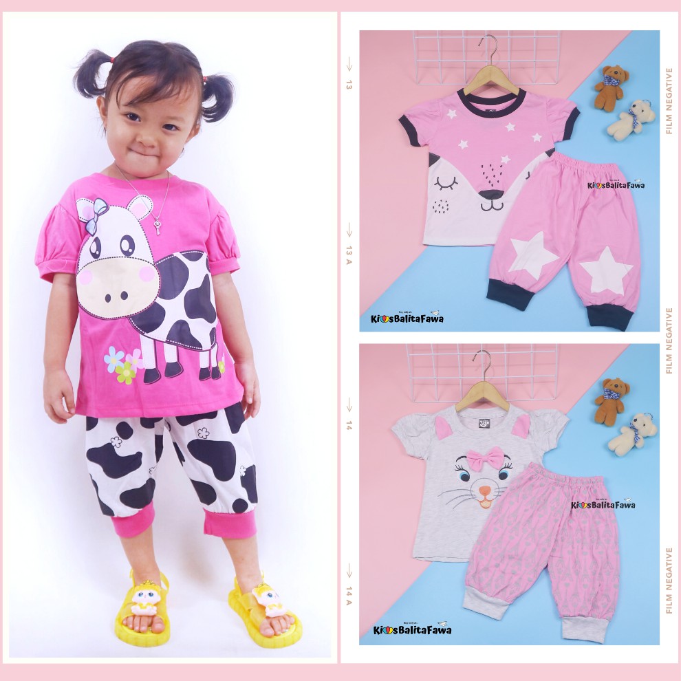 Setelan Momo Kids Size Bayi-3 Tahun / EXPORT Quality Baju Karakter Kaos Lengan Pendek Celana Pendek