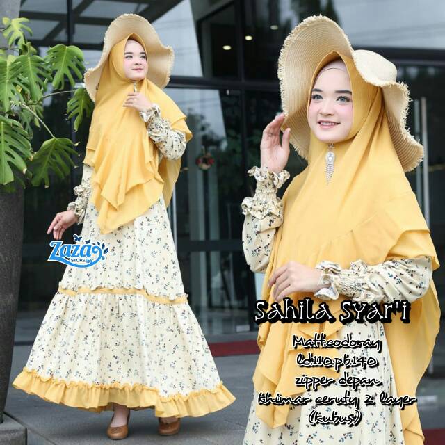 Gamis syaru set khimar layer gamis syari motif gamis bunga Sahila Syari by Zaza