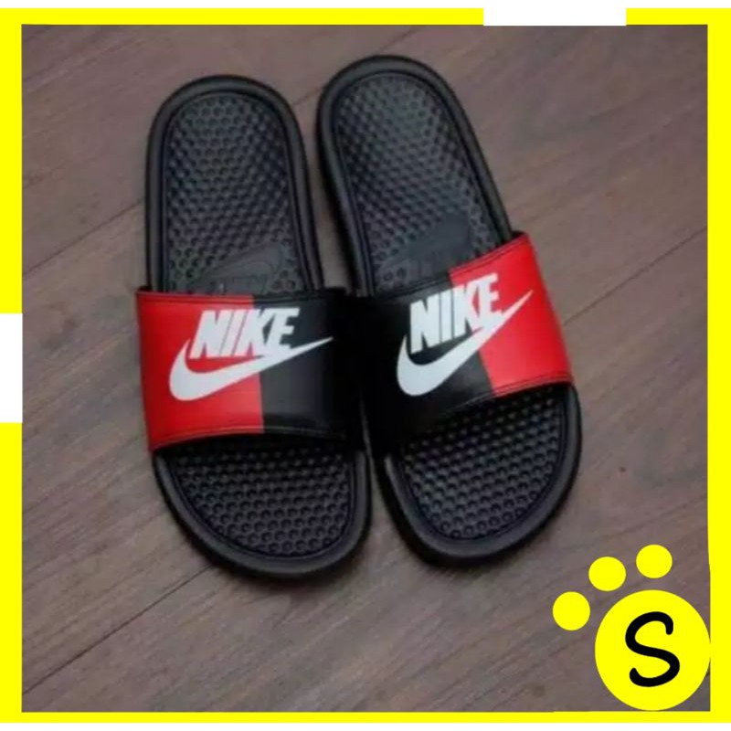 SENDAL NIKE BENASSI HITAM LIST MERAH, PUTIH PRIA WANITA SLOP SANDAL SPORT IMPORT MURAH COWO FLIP