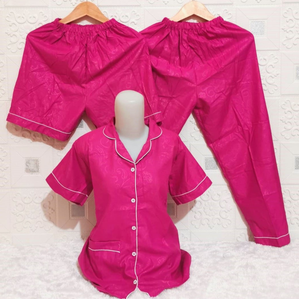 ISANNY PIYAMA SET 3IN1 SIZE XXL/SATIN EMBOSS 3IN1 JUMBO/BAJU TIDUR DEWASA/READY STOCK-FANTA