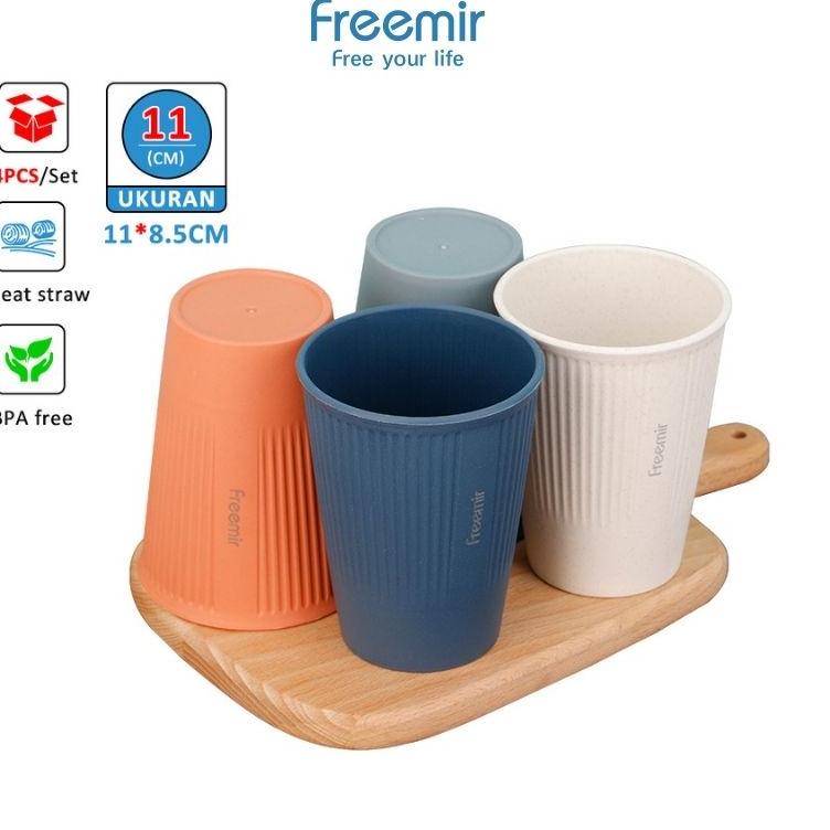 S76M mir 4 pcs Gelas Plik Wheat aw Gelas Minum Jus Warna Abu Beige  Biru Dongker Gelas Tahan Panas