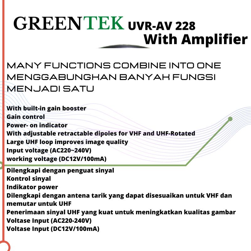 Antena Tv digital antena indoor with Amplifier Greentek free cable 15M