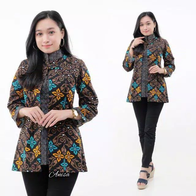 Tey-17 Batik Wanita Asj Sa Hrb026 Kenongo Kemeja Tosca Pendek