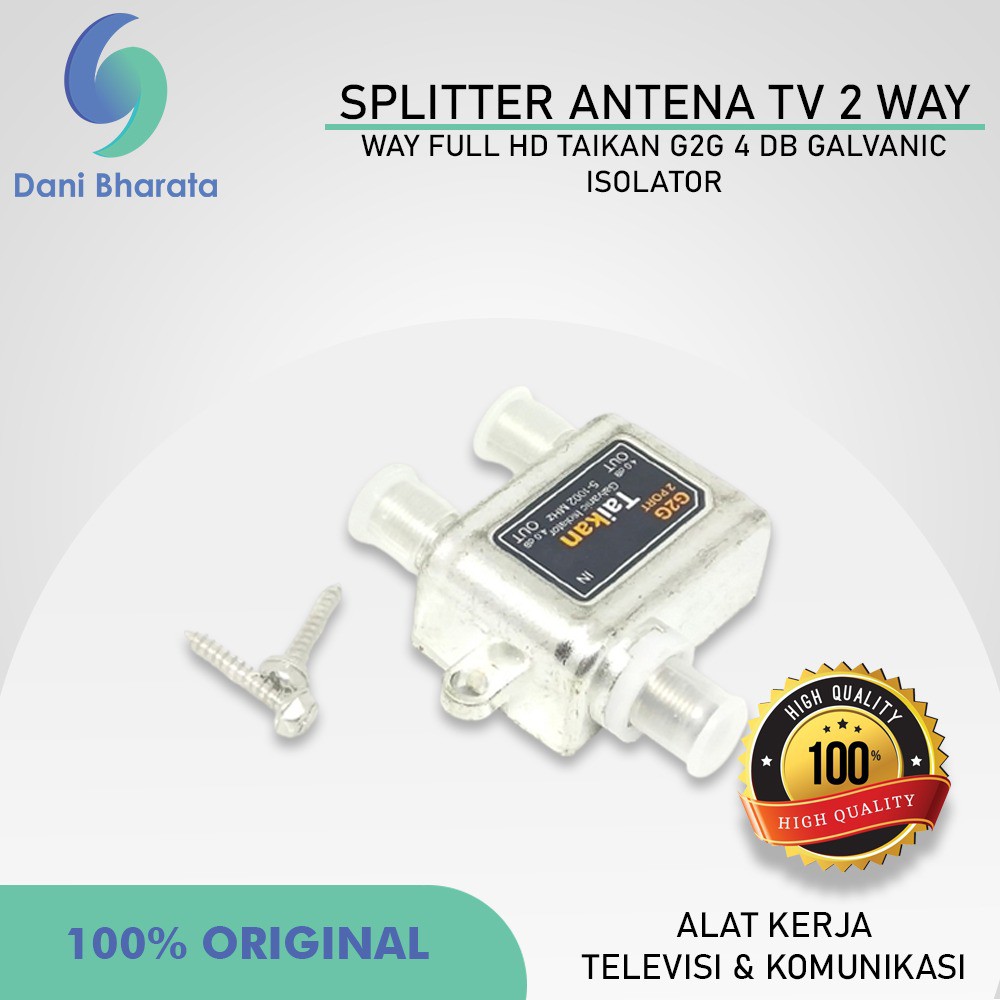 Splitter 2W/WAY CATV TAIKAN G2G 2 Port 5-1002 MHz Packing Plastik TV