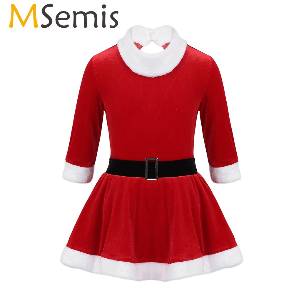 PREORDER Anak Balita Perempuan Natal Gambar Ice Skating Dress Lengan Panjang Balet Triko