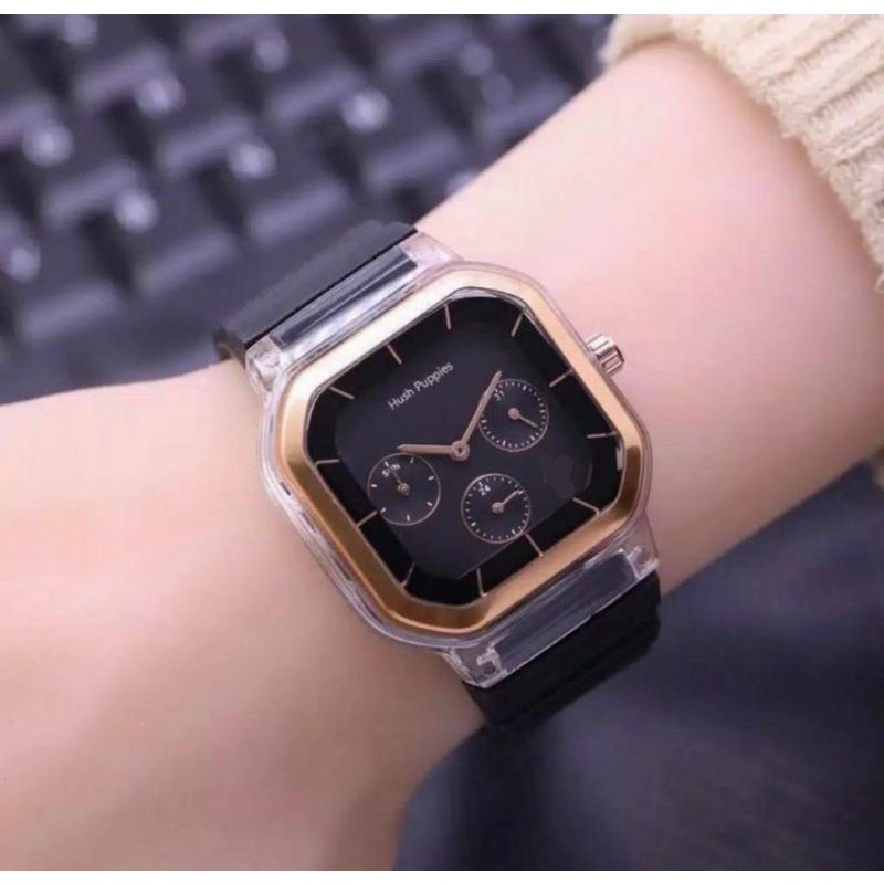 (Terima Cod)Jam Tangan Wanita Hushhpuppies Crono 3 No Tanggal Strap Rubber/Karet(Dikirim Jakarta)